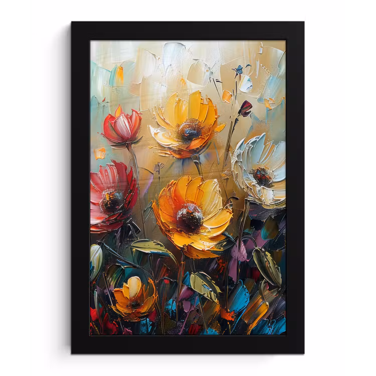 Watercolor - Bloemen - Kunst - Modern fotolijst zwart zonder passe partout klein -3d