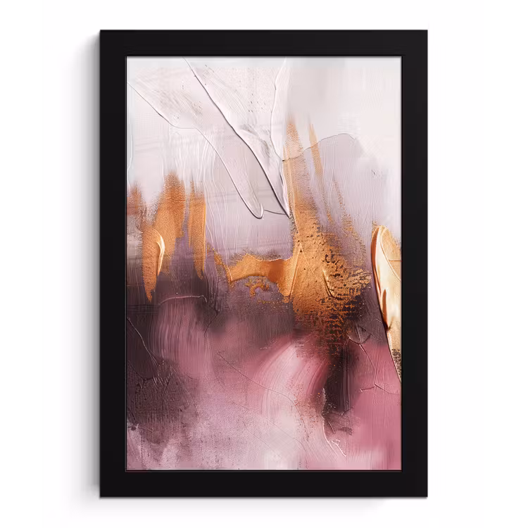 Watercolor - Goud - Roze - Abstract - Kunst fotolijst zwart zonder passe partout klein -3d