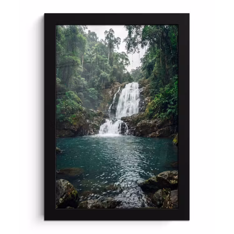 Waterfall - Forest - Nature - Greenkhgyguyg fotolijst zwart zonder passe partout klein -3d