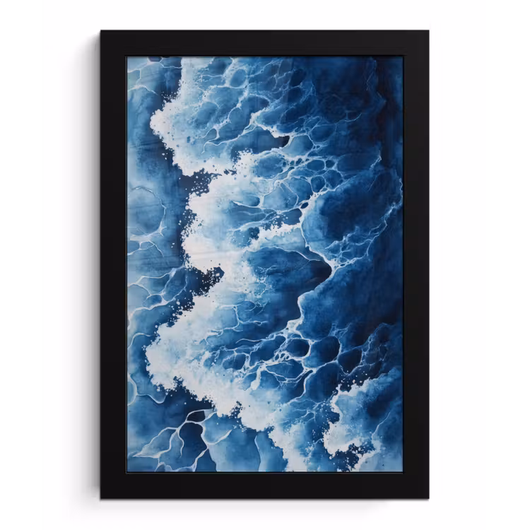 Golven - Blauw - Schuim fotolijst zwart zonder passe partout klein -3d