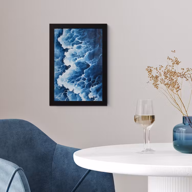 Golven - Blauw - Schuim fotolijst zwart zonder passe partout klein -sfeer4
