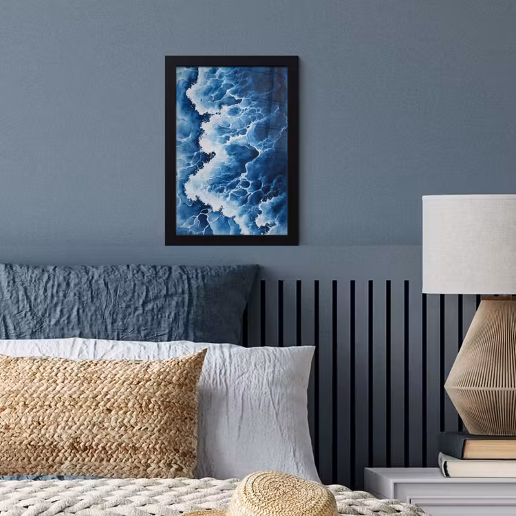 Golven - Blauw - Schuim fotolijst zwart zonder passe partout klein -sfeer3