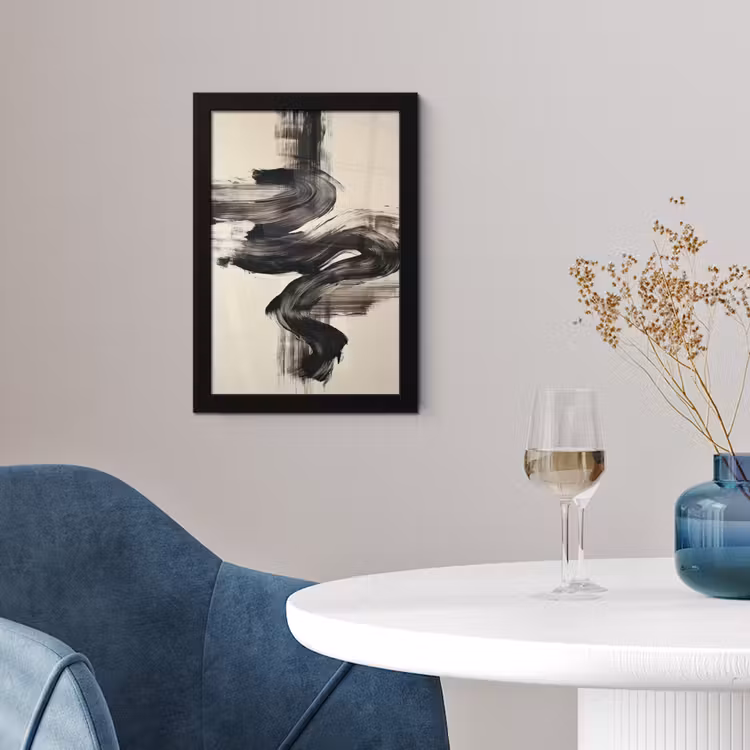 Golven - Penseelstreken - Beige - Minimalistisch fotolijst zwart zonder passe partout klein -sfeer4