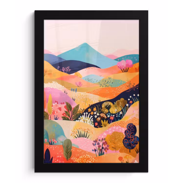 Golvende heuvels - Abstracte planten - Dromerig fotolijst zwart zonder passe partout klein -3d