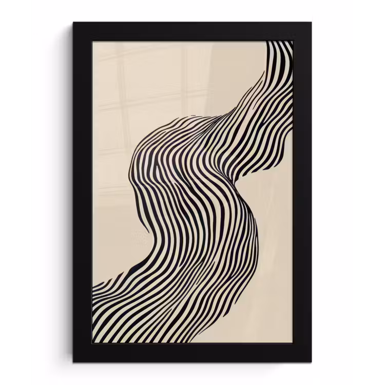 Golvend - Lijnen - Abstract - Silhouet fotolijst zwart zonder passe partout klein -3d