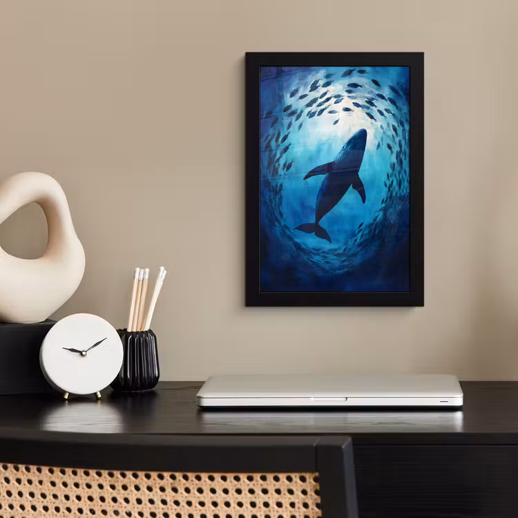 Walvis - Vissen - Donkerblauw fotolijst zwart zonder passe partout klein -sfeer1