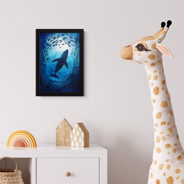 Walvis - Vissen - Donkerblauw fotolijst zwart zonder passe partout klein -usfeer4_kinderkamer