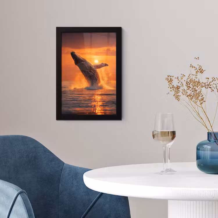 Walvis - Zon - Zee fotolijst zwart zonder passe partout klein -sfeer4