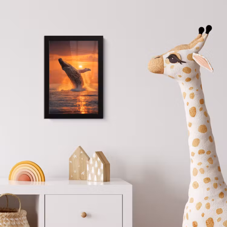 Walvis - Zon - Zee fotolijst zwart zonder passe partout klein -usfeer4_kinderkamer