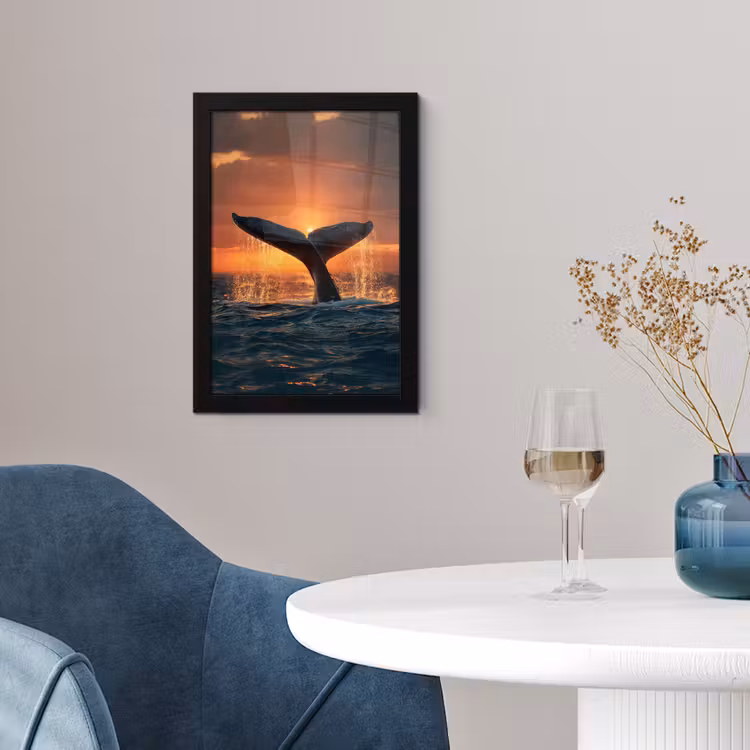 Walvis staart - Water - Zonsondergang fotolijst zwart zonder passe partout klein -sfeer4
