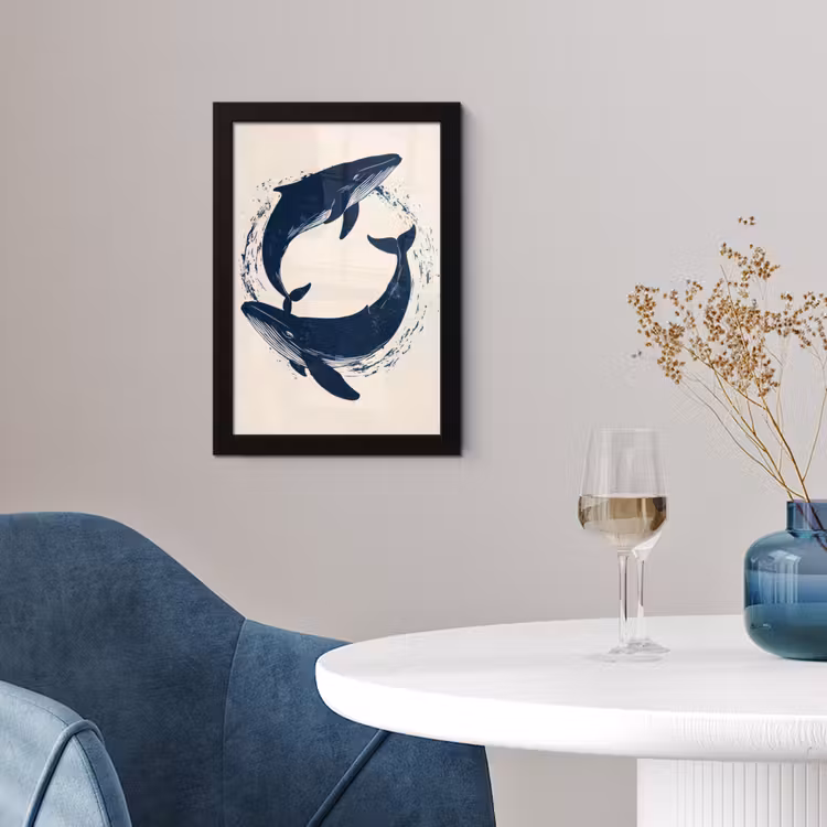Walvissen - Spetters - Cirkel - Donkerblauw fotolijst zwart zonder passe partout klein -sfeer4