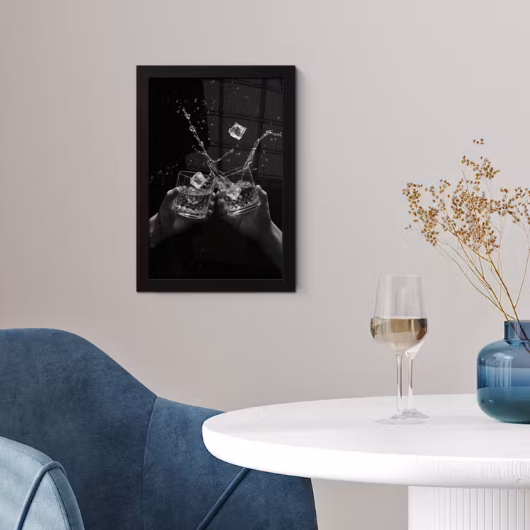 Whiskyglazen - Ijs - Spetters - Zwart fotolijst zwart zonder passe partout klein -sfeer4