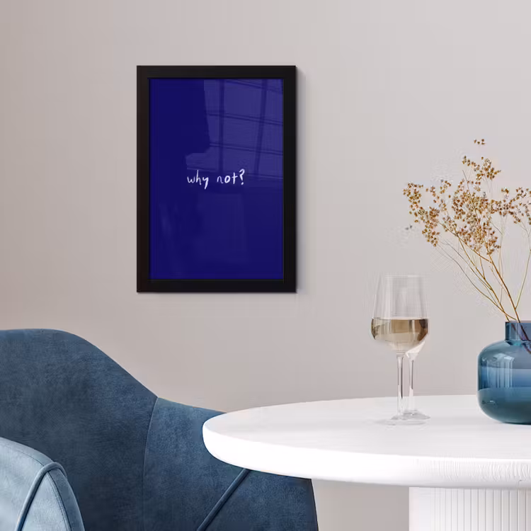 Why not - Blauw - Handgeschreven fotolijst zwart zonder passe partout klein -sfeer4