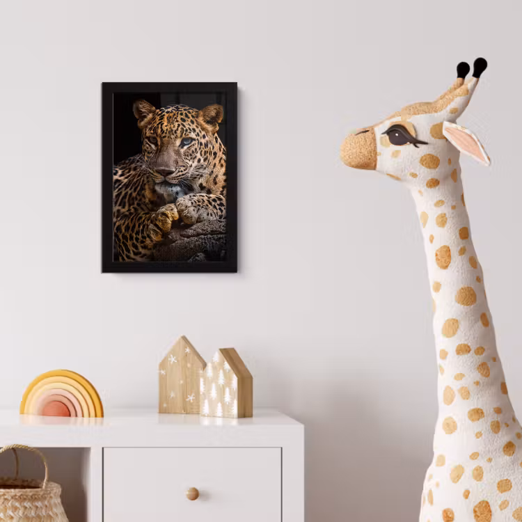 Wilde dieren - Panter - Portret - Zwart - Dieren fotolijst zwart zonder passe partout klein -usfeer4_kinderkamer