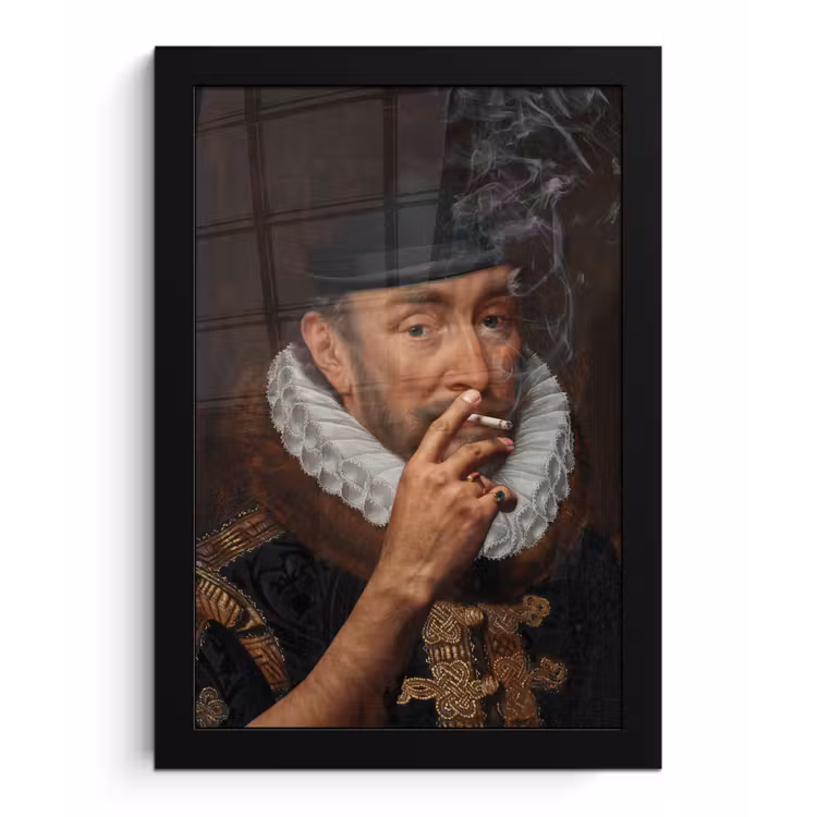 Willem van Oranje - Adriaen Thomasz - Sigaretten - Rook fotolijst zwart zonder passe partout klein -3d