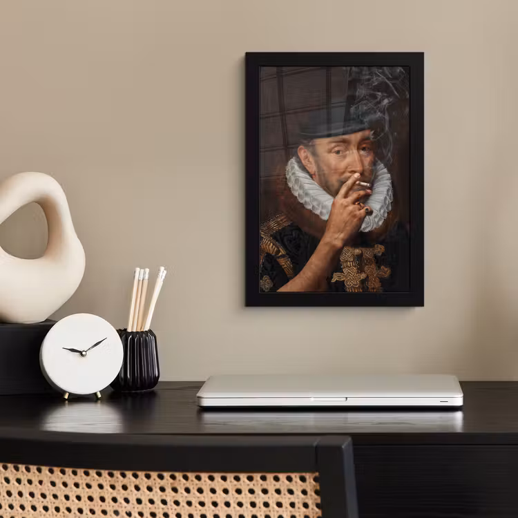 Willem van Oranje - Adriaen Thomasz - Sigaretten - Rook fotolijst zwart zonder passe partout klein -sfeer1