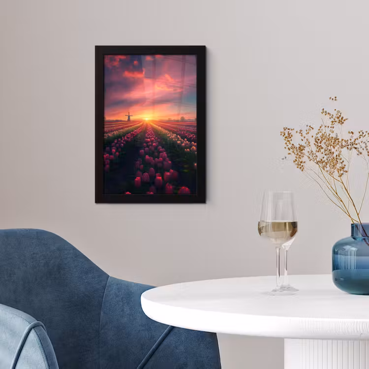 Windmolen - Zonsondergang - Landschap fotolijst zwart zonder passe partout klein -sfeer4