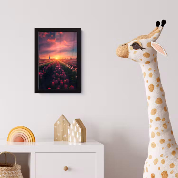 Windmolen - Zonsondergang - Landschap fotolijst zwart zonder passe partout klein -usfeer4_kinderkamer