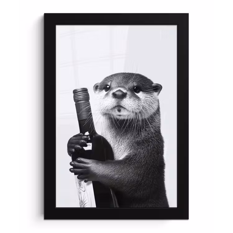 Wijnfles - Otter - Zwart fotolijst zwart zonder passe partout klein -3d