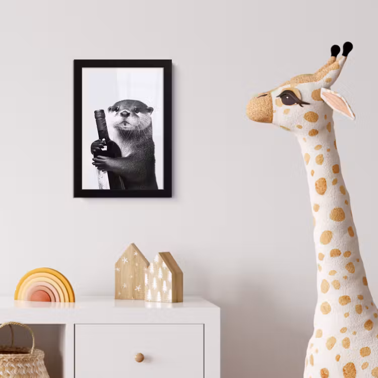 Wijnfles - Otter - Zwart fotolijst zwart zonder passe partout klein -usfeer4_kinderkamer