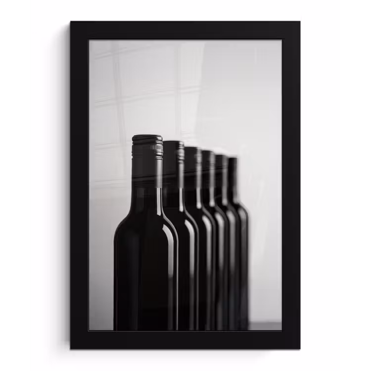 Wijnflessen - Zwart - Minimalistisch fotolijst zwart zonder passe partout klein -3d