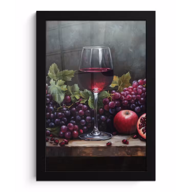 Wijn - Fruit - Stilleven fotolijst zwart zonder passe partout klein -3d