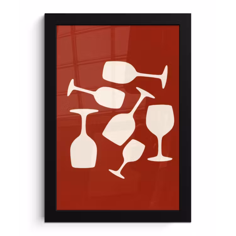 Wijnglazen - Silhouetten - Wit fotolijst zwart zonder passe partout klein -3d