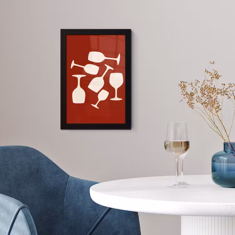 Wijnglazen - Silhouetten - Wit fotolijst zwart zonder passe partout klein -sfeer4
