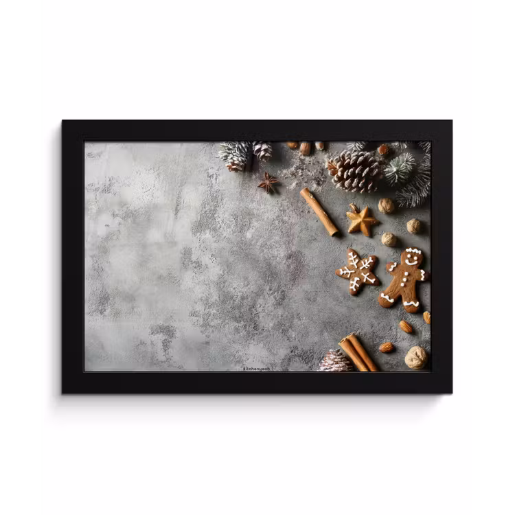 Winter - Kerst - Beton - Dennenappels fotolijst zwart zonder passe partout klein -3d