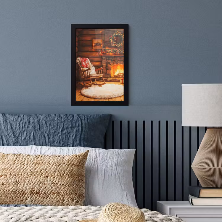 Winter - Kerst - Huis - Openhaard fotolijst zwart zonder passe partout klein -sfeer3
