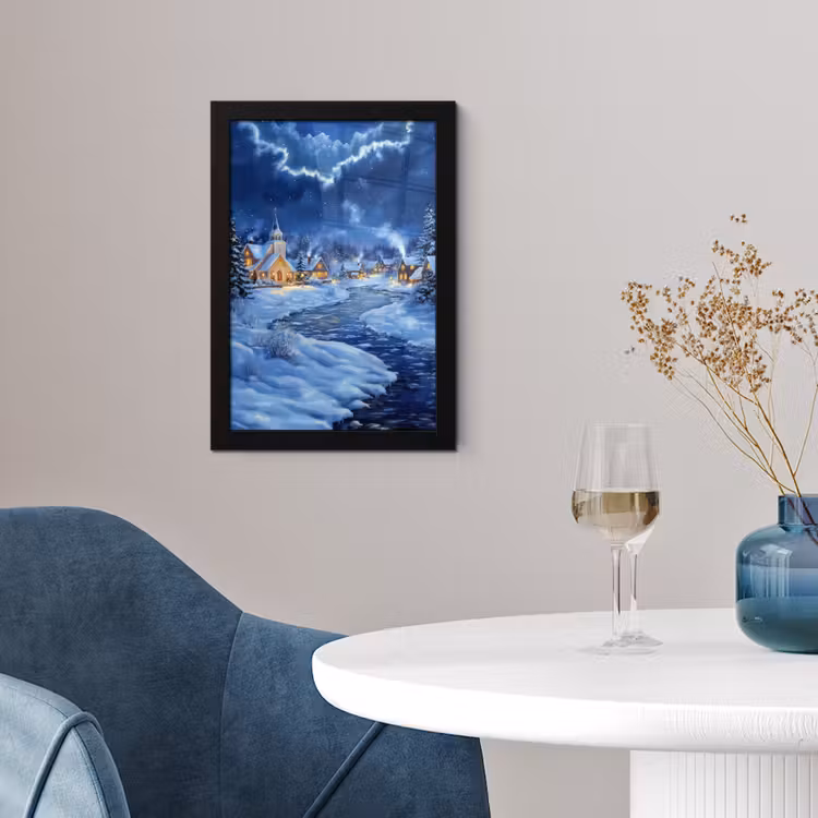 Winteravond - Kerstdorp - Donker fotolijst zwart zonder passe partout klein -sfeer4