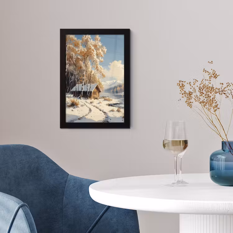 Winter - Sneeuw - Huis - Natuur fotolijst zwart zonder passe partout klein -sfeer4
