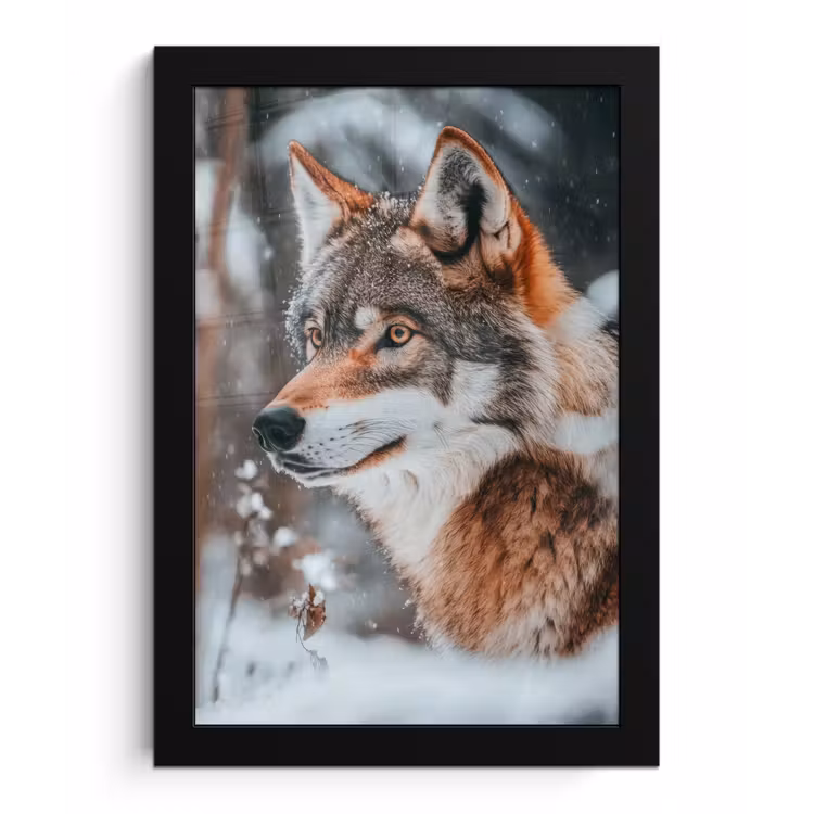 Wolf - Sneeuw - Winter - Dieren - Natuur - Sneeuw fotolijst zwart zonder passe partout klein -3d