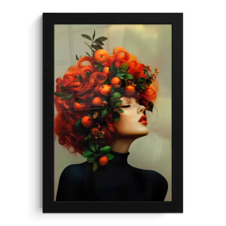 Vrouw - Appels - Rood - Bladeren fotolijst zwart zonder passe partout klein -3d