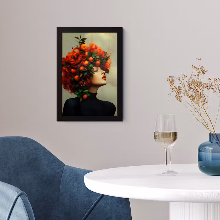 Vrouw - Appels - Rood - Bladeren fotolijst zwart zonder passe partout klein -sfeer4