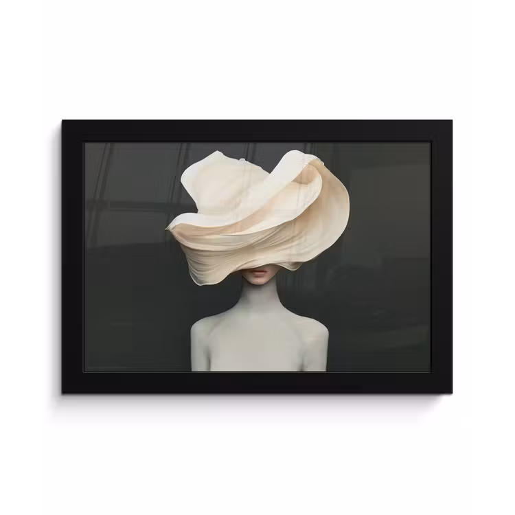 Vrouw - Beige - hoed fotolijst zwart zonder passe partout klein -3d