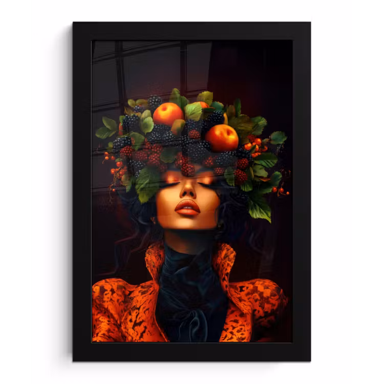 Vrouw - Zwart - Bessen - Bramen - Appels fotolijst zwart zonder passe partout klein -3d