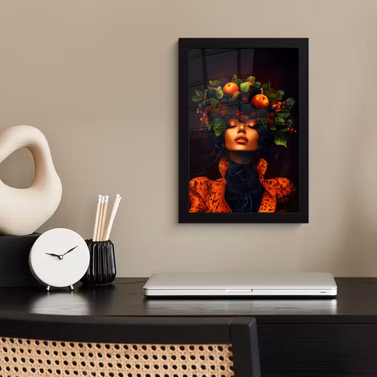 Vrouw - Zwart - Bessen - Bramen - Appels fotolijst zwart zonder passe partout klein -sfeer1