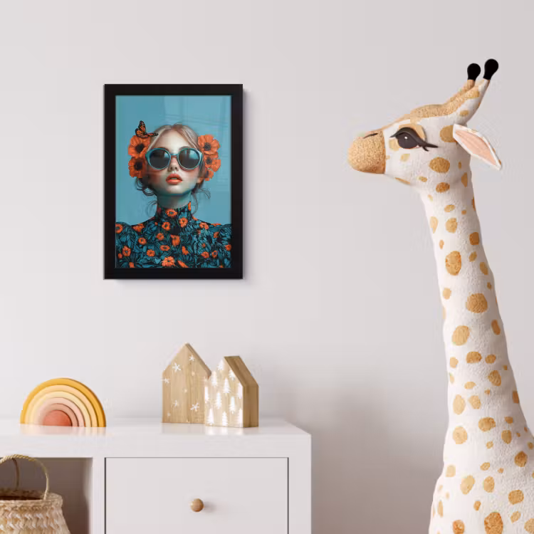 Vrouw - Blauw - Vlinder - Bloemen - Aesthetic fotolijst zwart zonder passe partout klein -usfeer4_kinderkamer