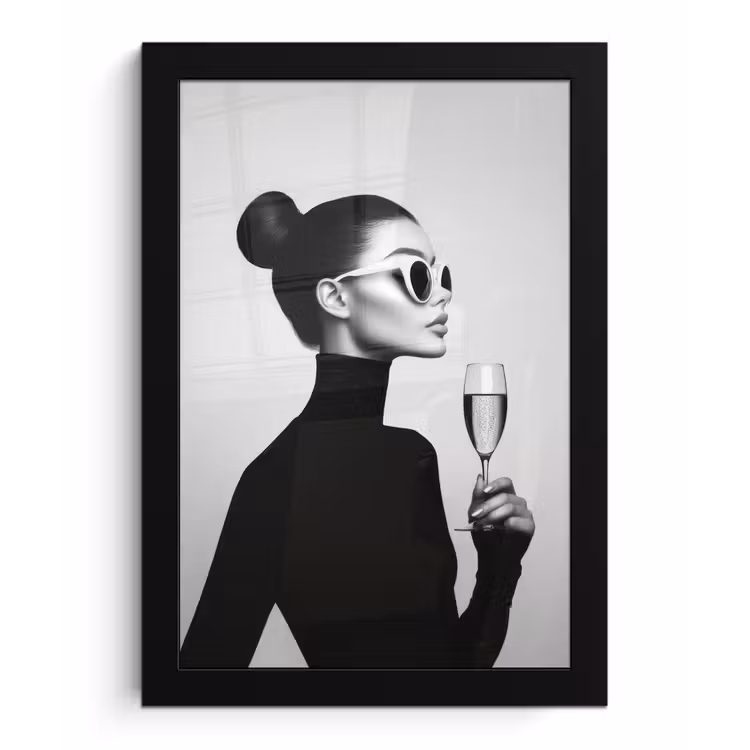 Vrouw - Champagne - Modern fotolijst zwart zonder passe partout klein -3d