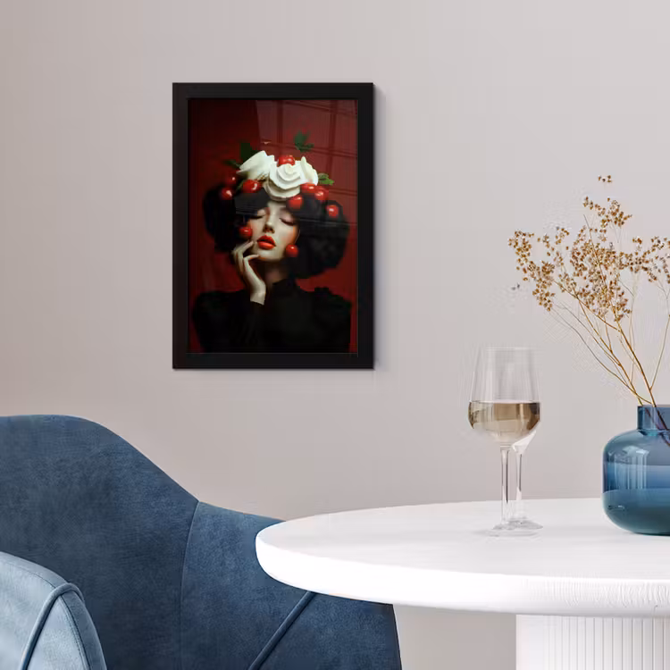 Vrouw - Kersen - Slagroom fotolijst zwart zonder passe partout klein -sfeer4