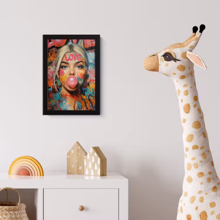 Vrouw - Kauwgom - Graffiti - Love fotolijst zwart zonder passe partout klein -usfeer4_kinderkamer