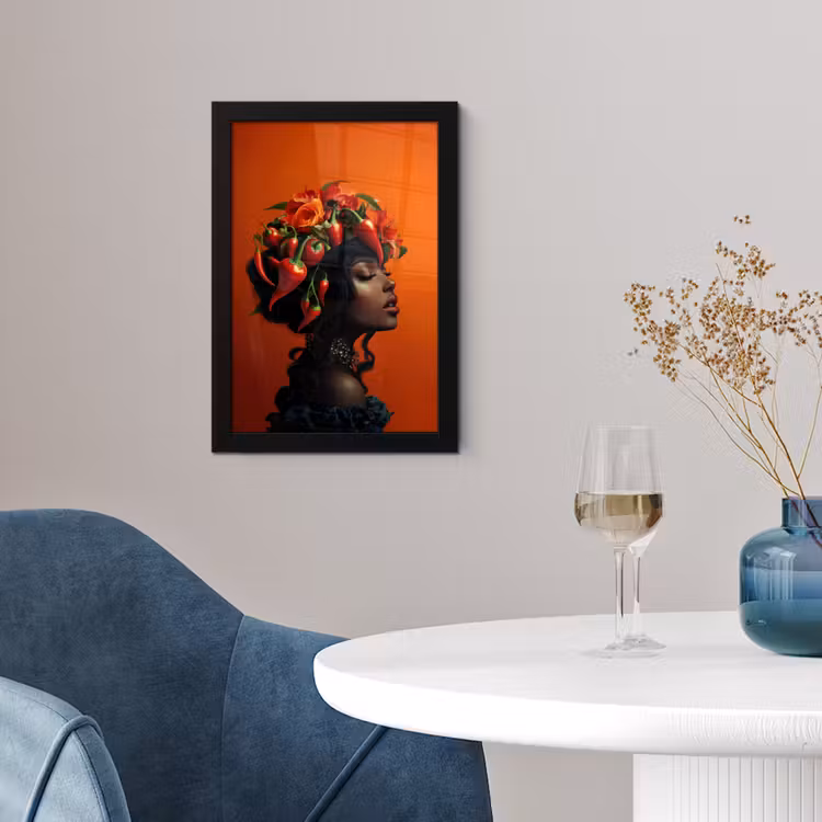 Vrouw - Chilipepers - Pepers - Bloemen fotolijst zwart zonder passe partout klein -sfeer4