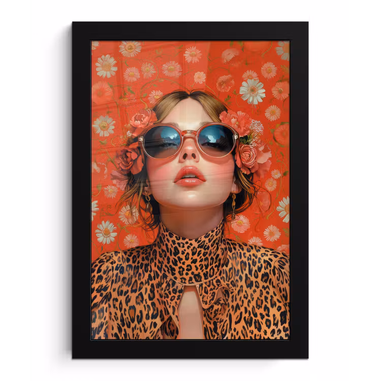 Vrouw - Kleurrijk - Dierenprint - Bloemen fotolijst zwart zonder passe partout klein -3d