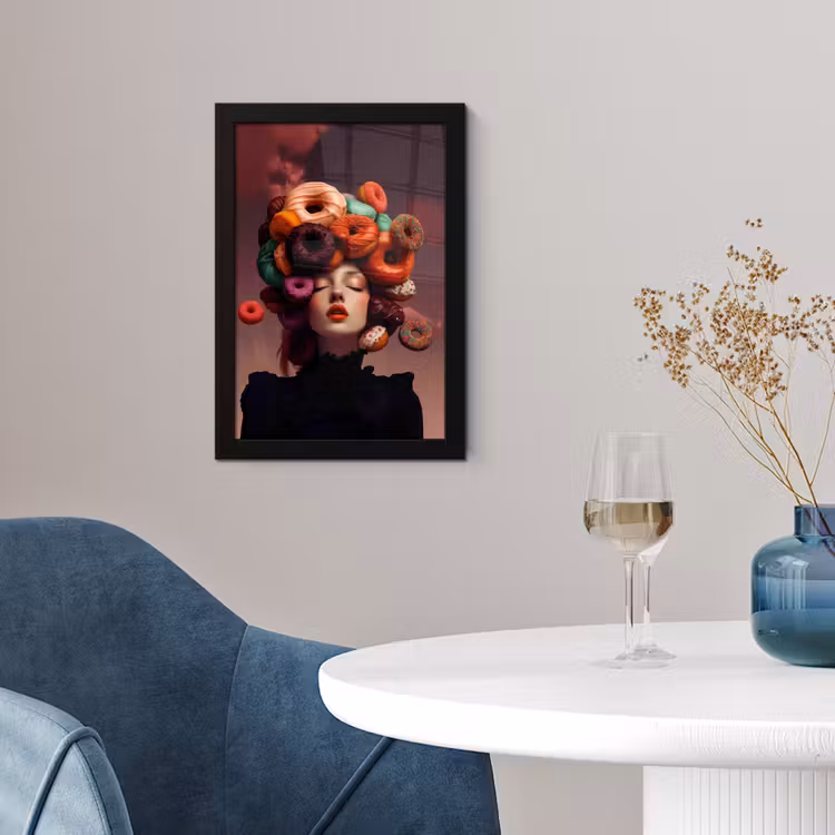 Vrouw - Donuts - Kleurrijk fotolijst zwart zonder passe partout klein -sfeer4
