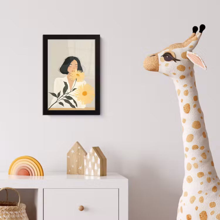 Vrouw - Bloem - Geel - Minimalistisch fotolijst zwart zonder passe partout klein -usfeer4_kinderkamer