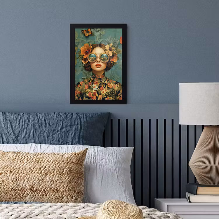Vrouw - Bloemen - Vlinders - Natuur - Vintage fotolijst zwart zonder passe partout klein -sfeer3