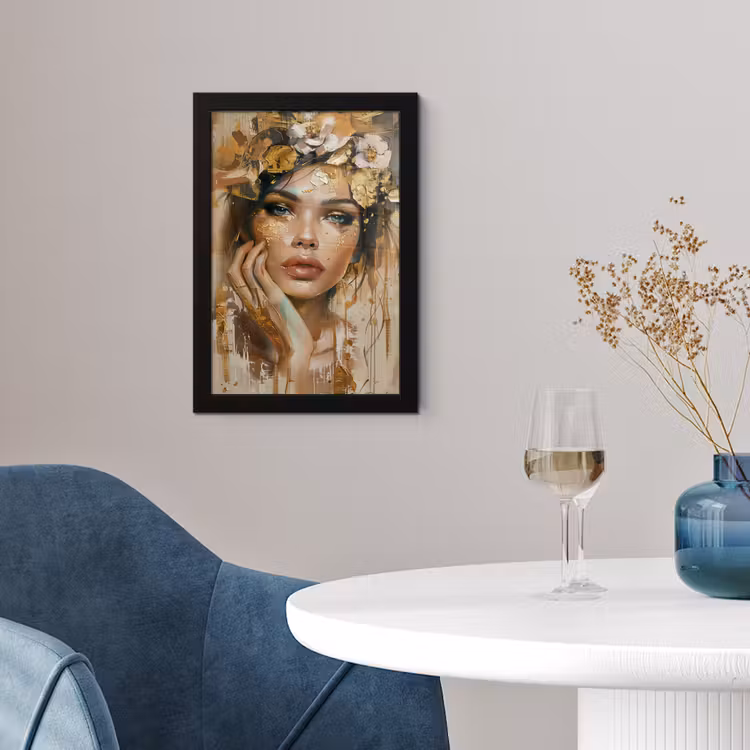 Vrouw - Bloemen - Goud - Portret fotolijst zwart zonder passe partout klein -sfeer4