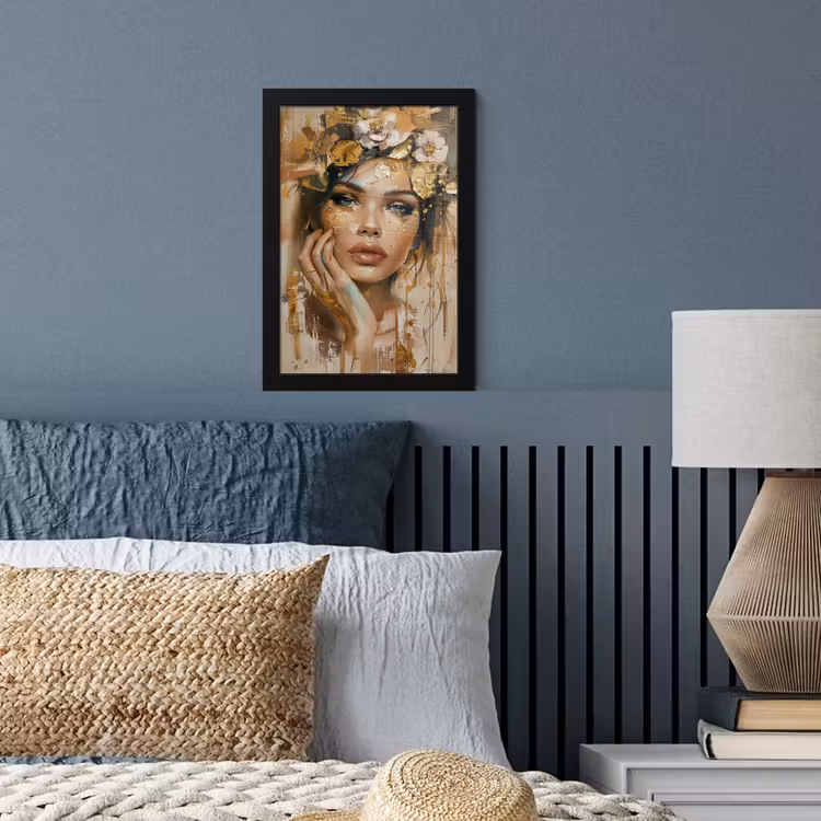 Vrouw - Bloemen - Goud - Portret fotolijst zwart zonder passe partout klein -sfeer3