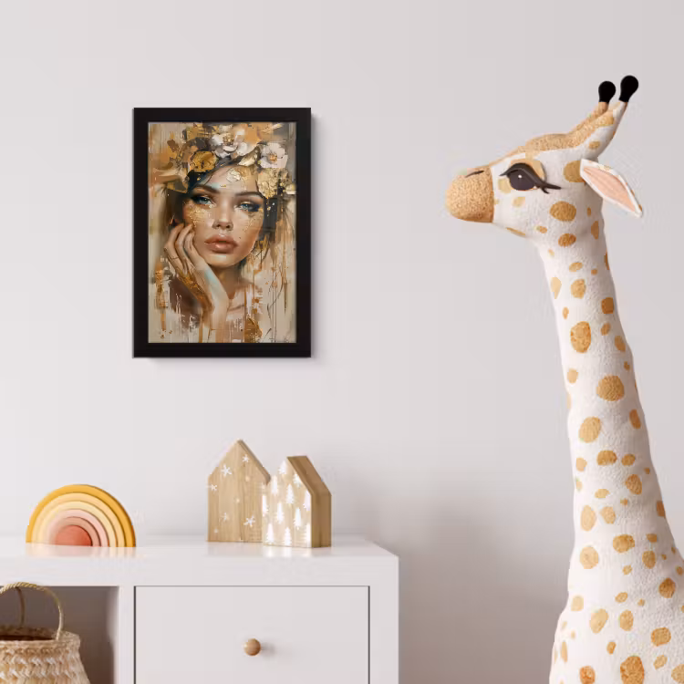 Vrouw - Bloemen - Goud - Portret fotolijst zwart zonder passe partout klein -usfeer4_kinderkamer